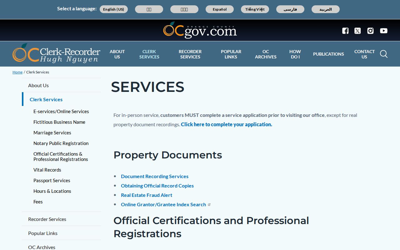 Stanton residents directory Orange County Clerk Recorder services