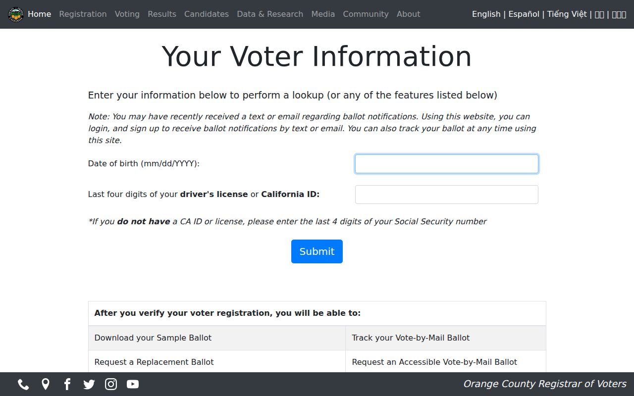 Stanton resident lookup Orange County voter self-lookup form