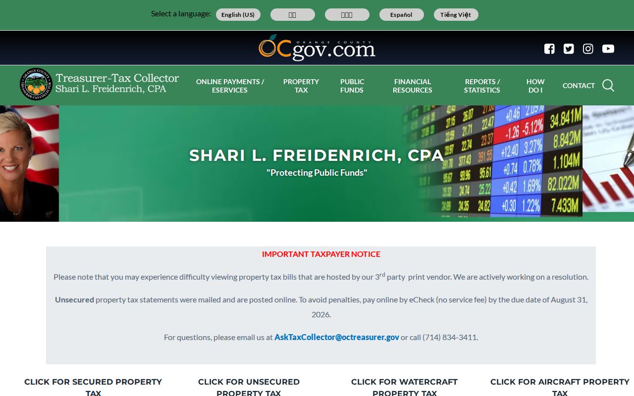 Stanton street directory Orange County tax bill lookup