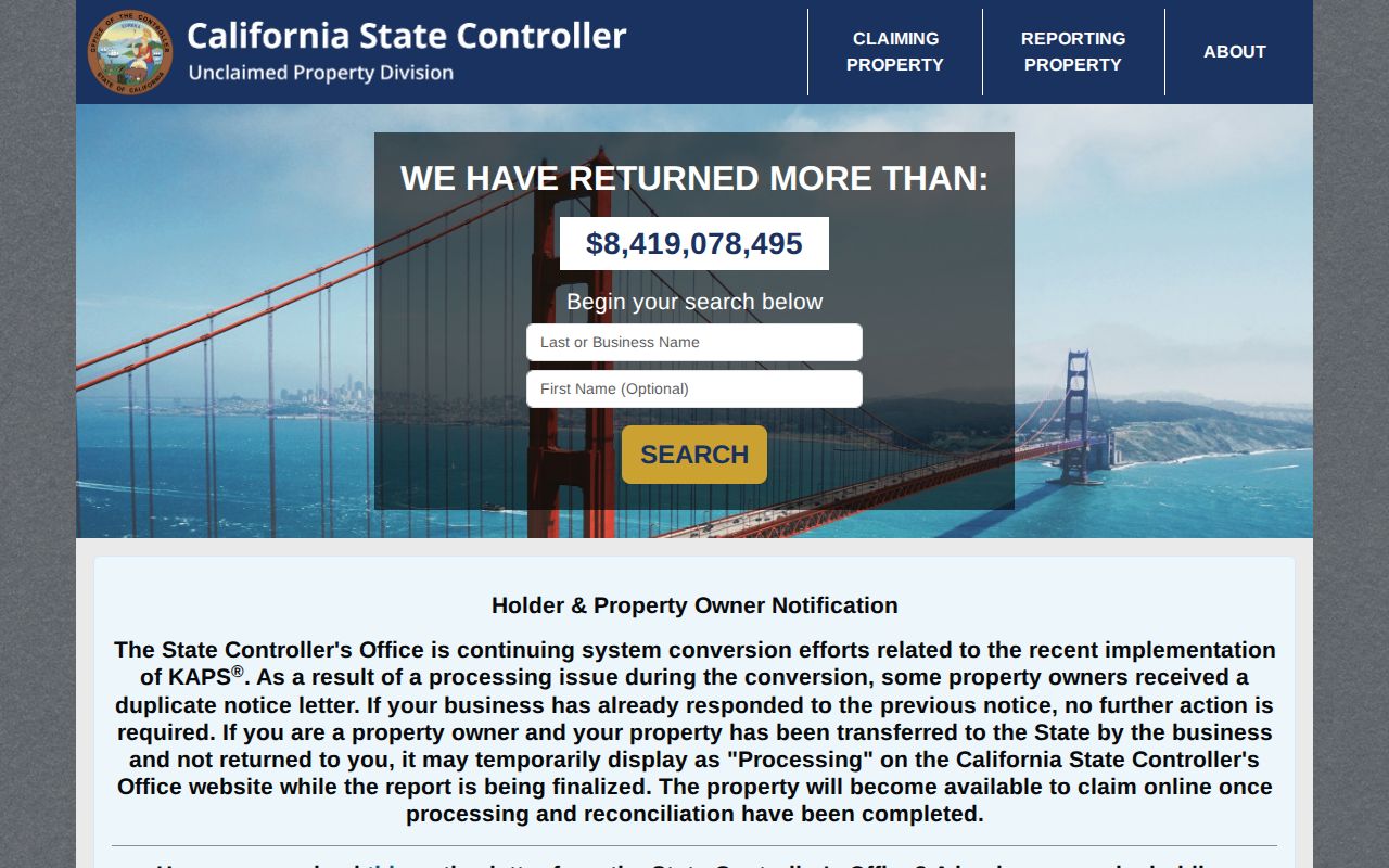 Stanton ZIP code directory California unclaimed property search